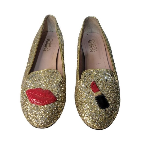 Chiara Ferragni Gold Sparkle Leather Flats (Size 8.5) - Picture 9 of 9
